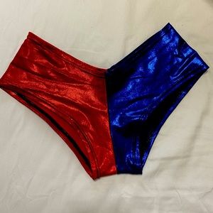 Red and blue sparkly spandex shorts